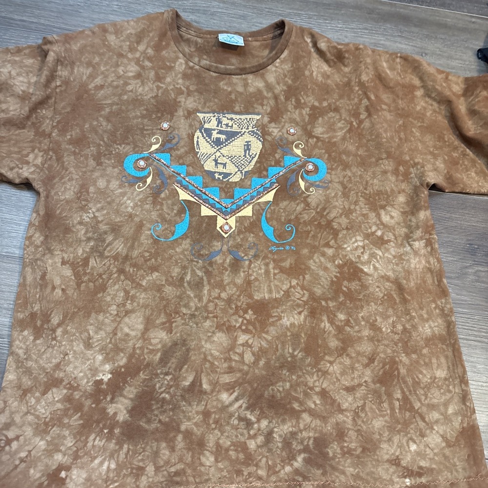 Vintage Lynee Apparel Shirt -American Indian Brown Tie Dye Style 1996 Large Usa